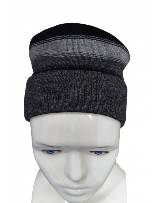 Pure Wool Cap Stripes Design dark grey